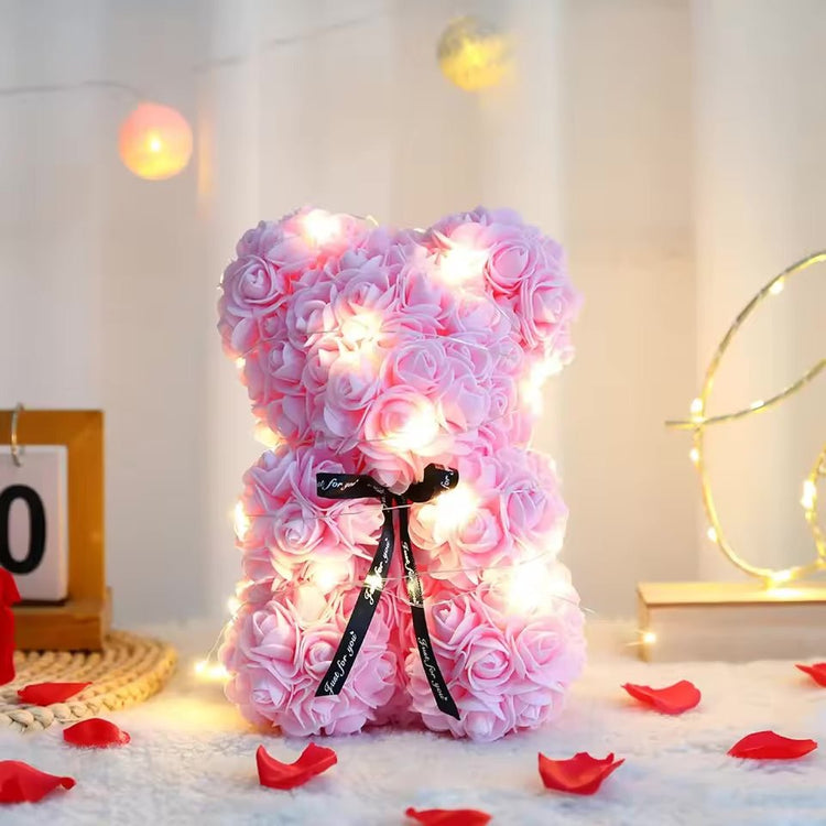 Artificial Teddy Bear with Rose Flower in a Box - WarmLove