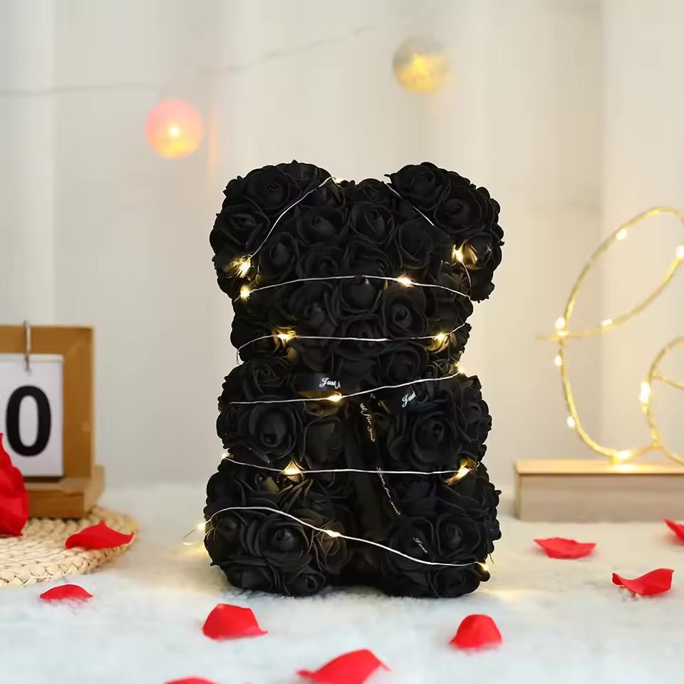 Artificial Teddy Bear with Rose Flower in a Box - WarmLove