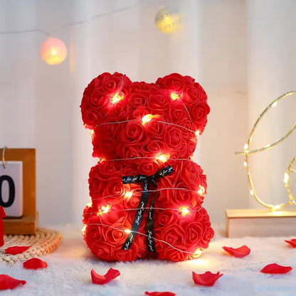 Artificial Teddy Bear with Rose Flower in a Box - WarmLove