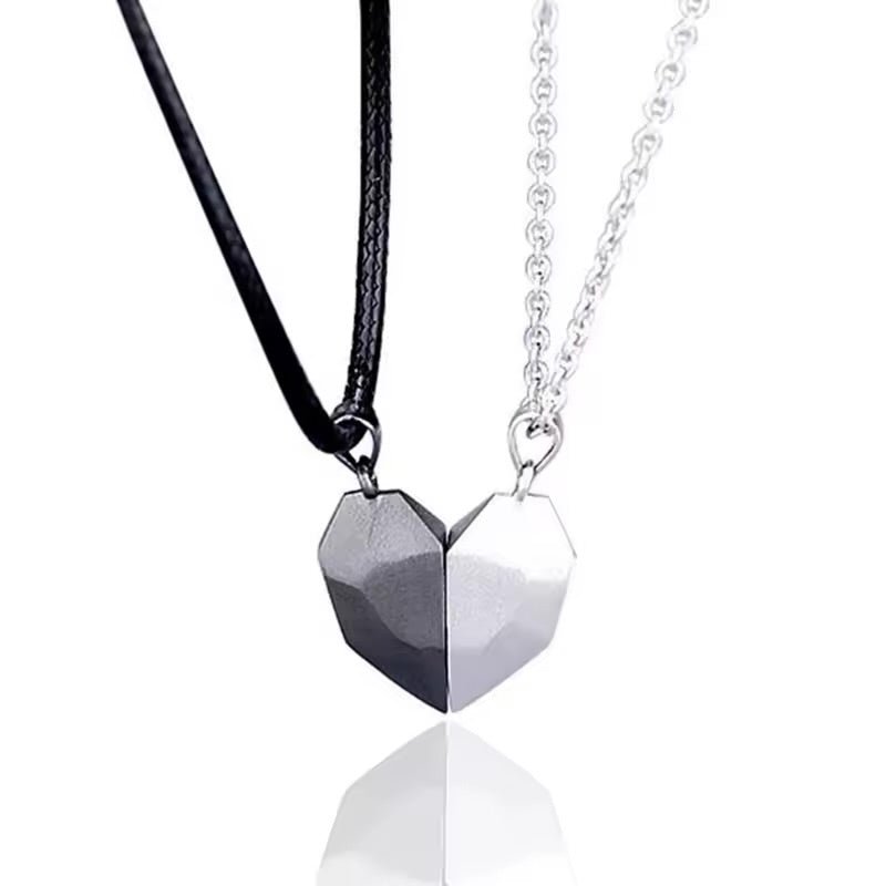 Couple Necklace with Magnetic Heart & ECG Pendant - WarmLove